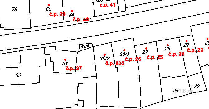 Horní Heršpice 600, Brno na parcele st. 30/2 v KÚ Horní Heršpice, Katastrální mapa