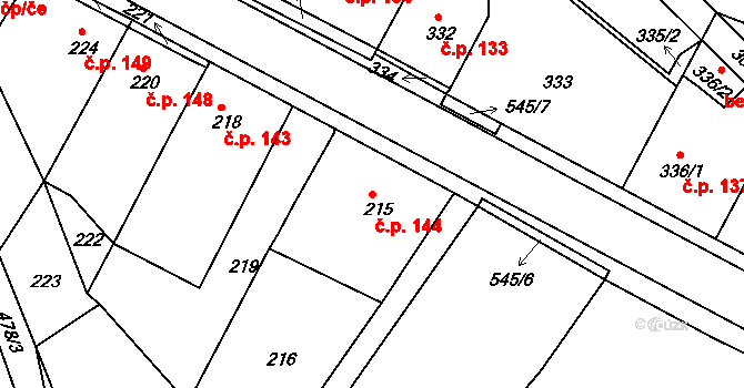 Mstišov 144, Dubí na parcele st. 215 v KÚ Mstišov, Katastrální mapa