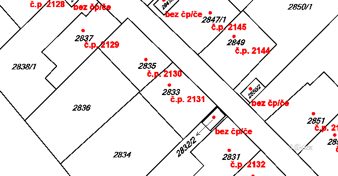 Teplice 2131 na parcele st. 2833 v KÚ Teplice, Katastrální mapa