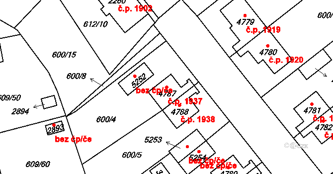 Cheb 1937 na parcele st. 4787 v KÚ Cheb, Katastrální mapa