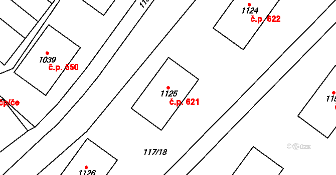 Halenkov 621 na parcele st. 1125 v KÚ Halenkov, Katastrální mapa