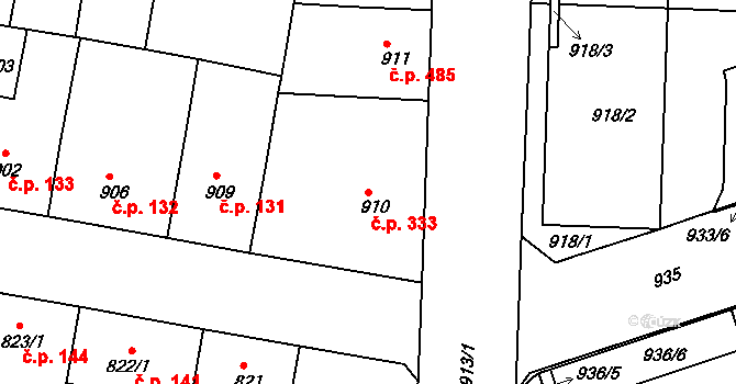 Žižkov 333, Praha na parcele st. 910 v KÚ Žižkov, Katastrální mapa