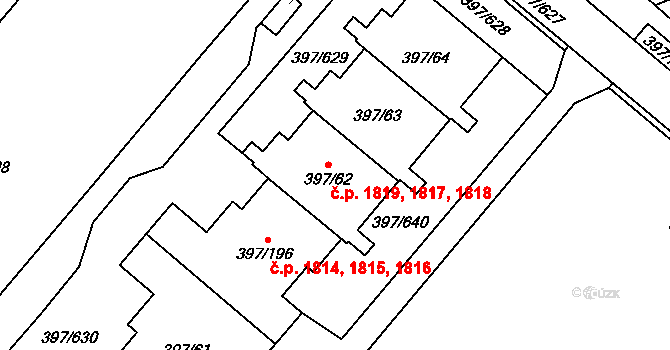 Chodov 1817,1818,1819, Praha na parcele st. 397/62 v KÚ Chodov, Katastrální mapa