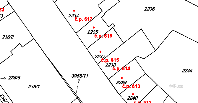 Libeň 615, Praha na parcele st. 2237 v KÚ Libeň, Katastrální mapa