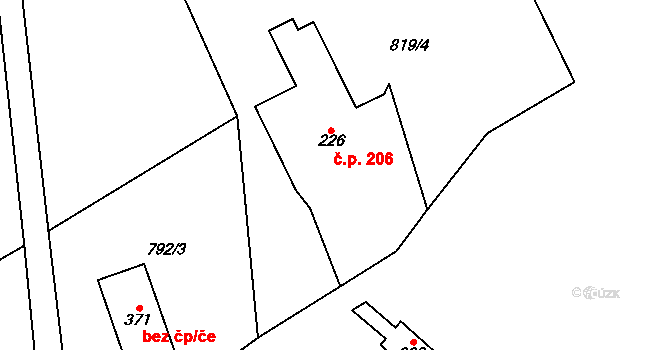 Černý Důl 206 na parcele st. 226 v KÚ Černý Důl, Katastrální mapa