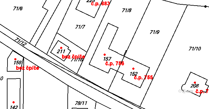 Sezemice 756 na parcele st. 157 v KÚ Počaply nad Loučnou, Katastrální mapa