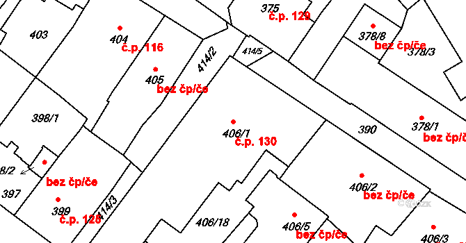 Rumburk 1 130, Rumburk na parcele st. 406/1 v KÚ Rumburk, Katastrální mapa
