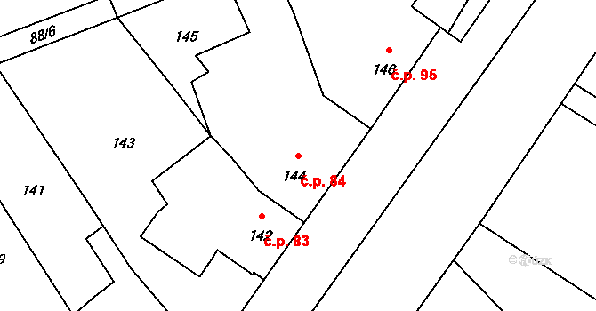 Týneček 84, Olomouc na parcele st. 144 v KÚ Týneček, Katastrální mapa