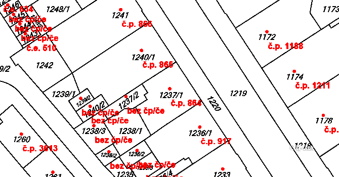 Chomutov 864 na parcele st. 1237/1 v KÚ Chomutov I, Katastrální mapa