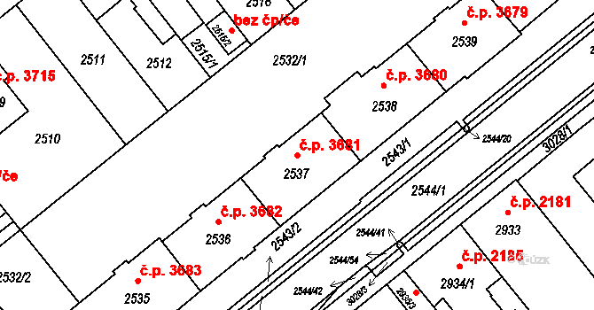 Chomutov 3681 na parcele st. 2537 v KÚ Chomutov II, Katastrální mapa