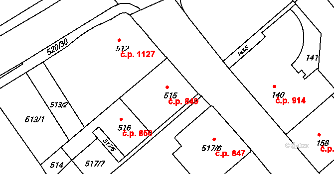 Rumburk 1 849, Rumburk na parcele st. 515 v KÚ Rumburk, Katastrální mapa