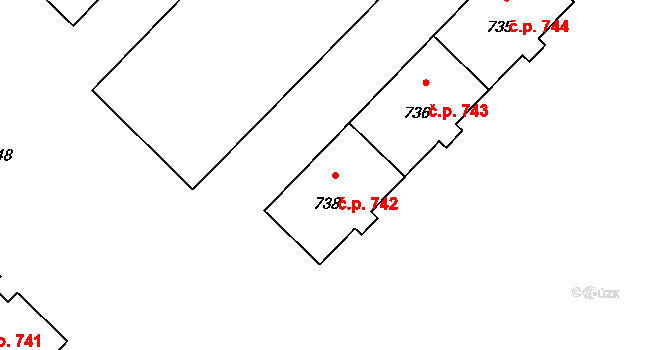 Město 742, Havířov na parcele st. 738 v KÚ Havířov-město, Katastrální mapa