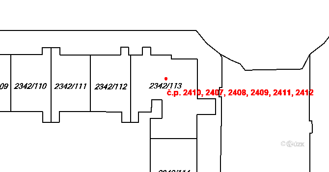 Stodůlky 2407,2408,2409,2410,, Praha na parcele st. 2342/113 v KÚ Stodůlky, Katastrální mapa