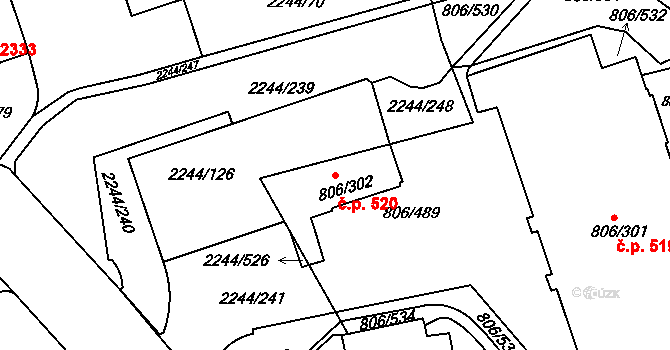 Malešice 520, Praha na parcele st. 806/302 v KÚ Malešice, Katastrální mapa