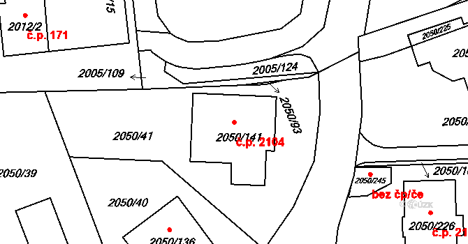Pelhřimov 2104 na parcele st. 2050/141 v KÚ Pelhřimov, Katastrální mapa