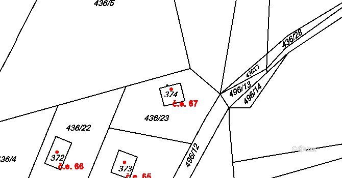 Mlékojedy 67, Neratovice na parcele st. 374 v KÚ Mlékojedy u Neratovic, Katastrální mapa