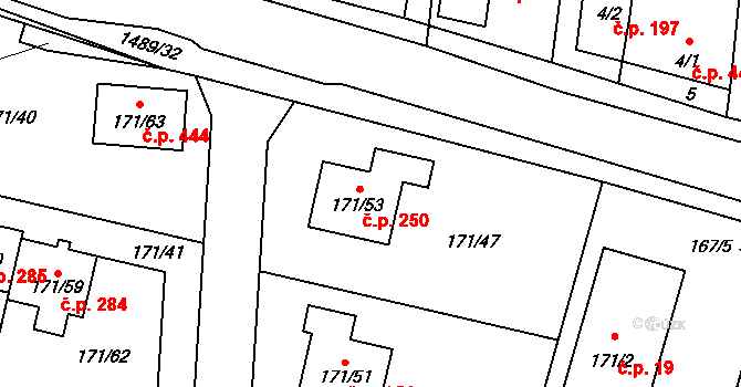 Homole 250 na parcele st. 171/53 v KÚ Homole, Katastrální mapa