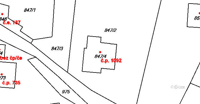 Řevnice 1092 na parcele st. 847/4 v KÚ Řevnice, Katastrální mapa