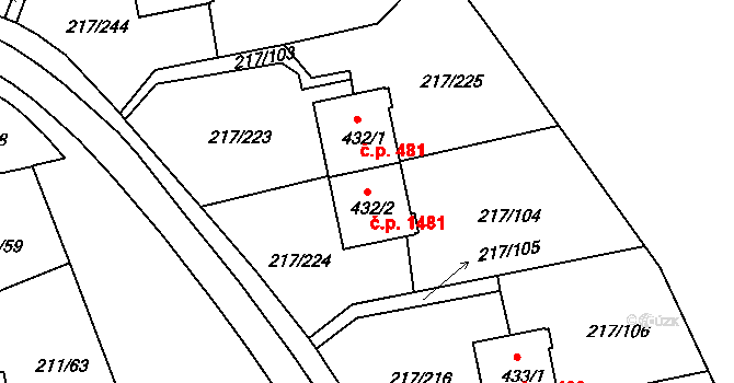 Sezimovo Ústí 1481 na parcele st. 432/2 v KÚ Sezimovo Ústí, Katastrální mapa