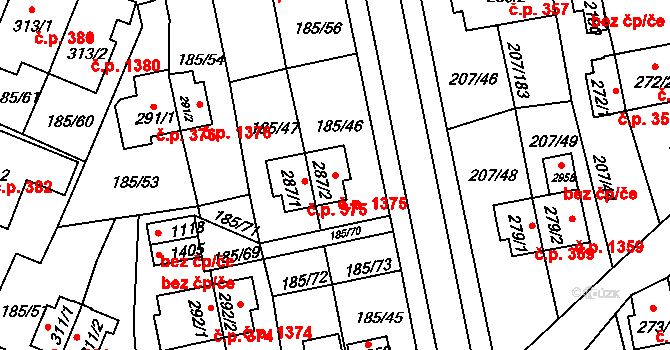 Sezimovo Ústí 1375 na parcele st. 287/2 v KÚ Sezimovo Ústí, Katastrální mapa