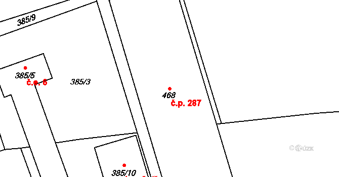 Chotusice 287 na parcele st. 468 v KÚ Chotusice, Katastrální mapa