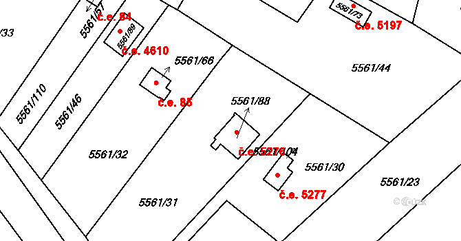 Jihlava 5276 na parcele st. 5561/88 v KÚ Jihlava, Katastrální mapa