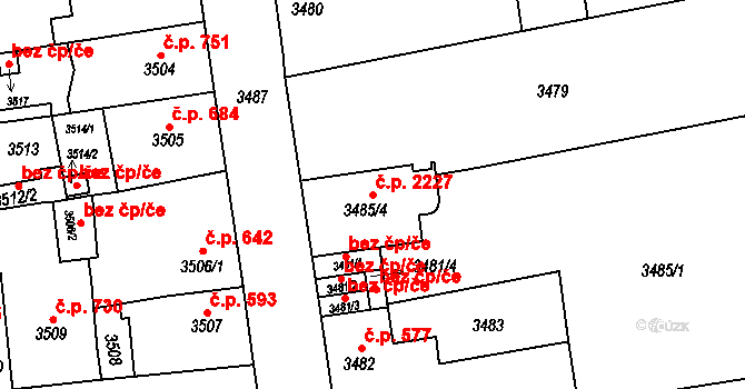 Sokolov 2227 na parcele st. 3485/4 v KÚ Sokolov, Katastrální mapa