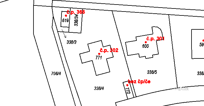 Nová Ves pod Pleší 302 na parcele st. 771 v KÚ Nová Ves pod Pleší, Katastrální mapa