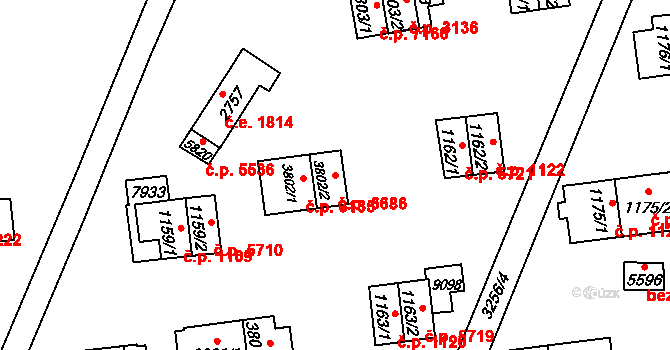 Zlín 6686 na parcele st. 3802/2 v KÚ Zlín, Katastrální mapa
