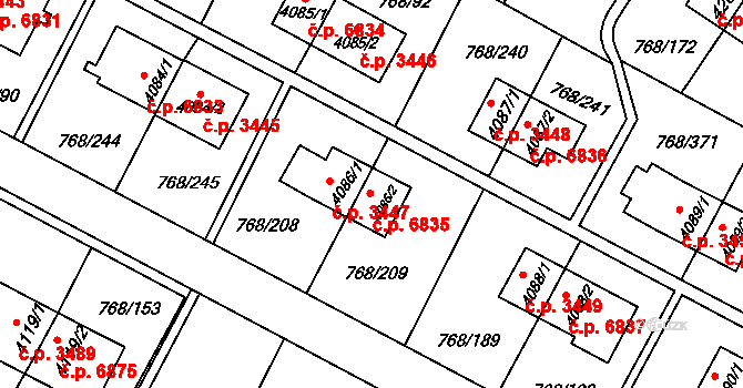 Zlín 6835 na parcele st. 4086/2 v KÚ Zlín, Katastrální mapa