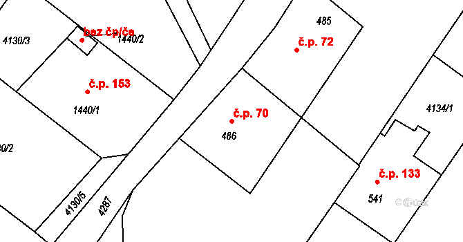Chrást nad Sázavou 70, Týnec nad Sázavou na parcele st. 486 v KÚ Týnec nad Sázavou, Katastrální mapa