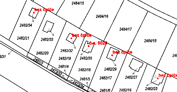 Pelhřimov 5020 na parcele st. 2482/30 v KÚ Pelhřimov, Katastrální mapa