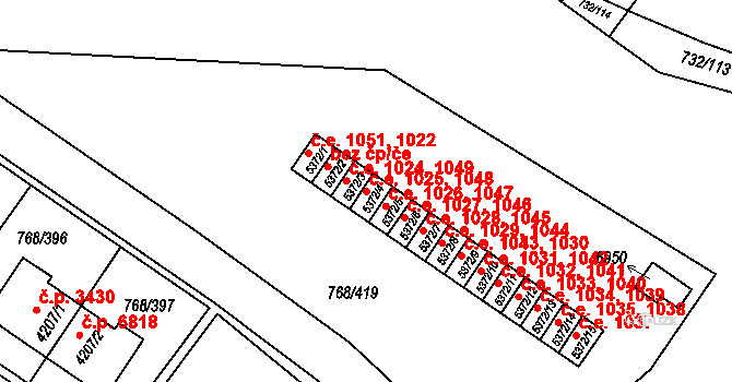 Zlín 1025,1048 na parcele st. 5372/4 v KÚ Zlín, Katastrální mapa