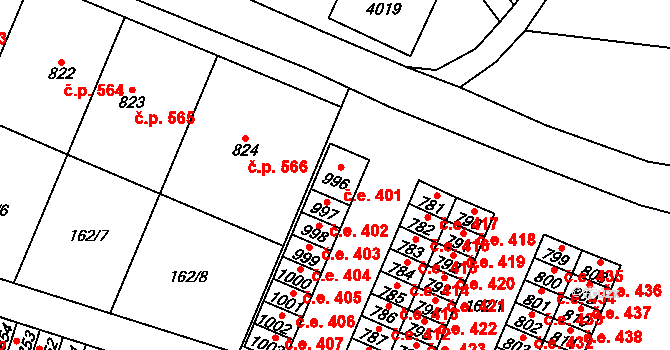 Tovačov I-Město 401, Tovačov na parcele st. 996 v KÚ Tovačov, Katastrální mapa