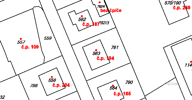 Žďár nad Sázavou 2 194, Žďár nad Sázavou na parcele st. 563 v KÚ Zámek Žďár, Katastrální mapa