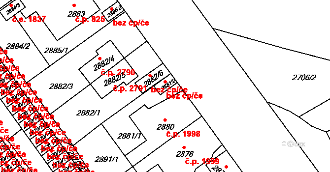 Teplice 39140164 na parcele st. 2881/2 v KÚ Teplice, Katastrální mapa