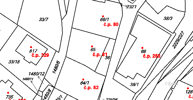 Pozlovice 81 na parcele st. 65 v KÚ Pozlovice, Katastrální mapa