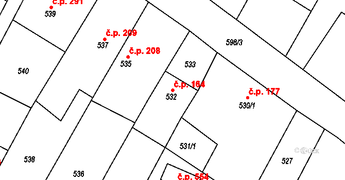 Želechovice nad Dřevnicí 164 na parcele st. 532 v KÚ Želechovice nad Dřevnicí, Katastrální mapa