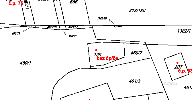 Valašské Klobouky 43166164 na parcele st. 129 v KÚ Lipina, Katastrální mapa