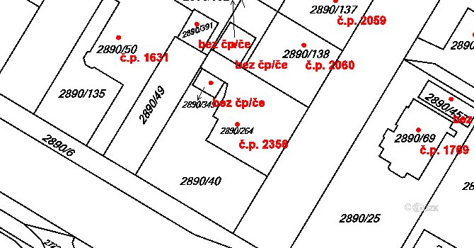 Předměstí 2356, Opava na parcele st. 2890/264 v KÚ Opava-Předměstí, Katastrální mapa