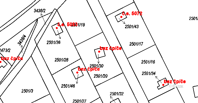 Pelhřimov 45249164 na parcele st. 2501/30 v KÚ Pelhřimov, Katastrální mapa