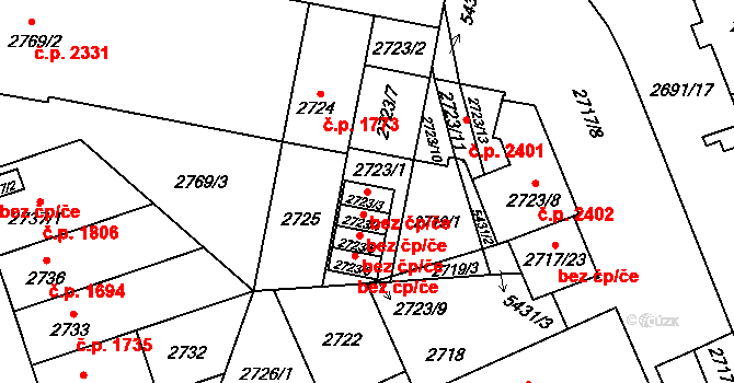 Plzeň 46291164 na parcele st. 2723/3 v KÚ Plzeň, Katastrální mapa