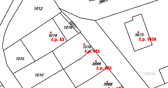 Vlčnov 652 na parcele st. 1018 v KÚ Vlčnov, Katastrální mapa