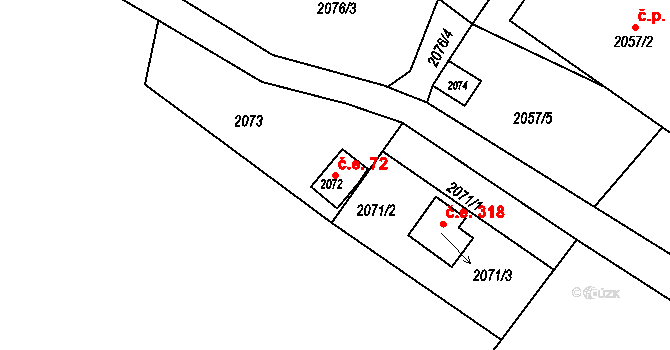 Buchlovice 72 na parcele st. 2072 v KÚ Buchlovice, Katastrální mapa