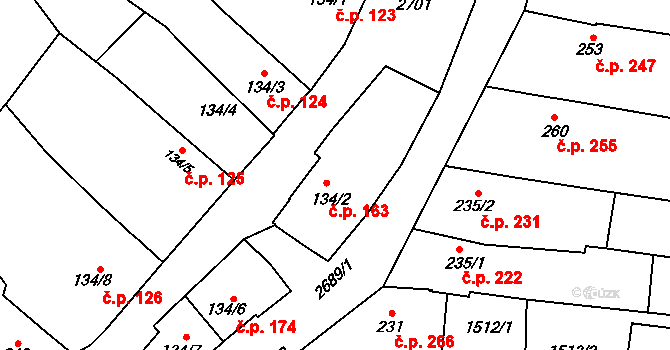 Zlechov 163 na parcele st. 134/2 v KÚ Zlechov, Katastrální mapa