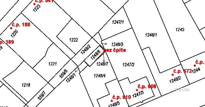 Mikulčice 50427164 na parcele st. 1248/6 v KÚ Mikulčice, Katastrální mapa