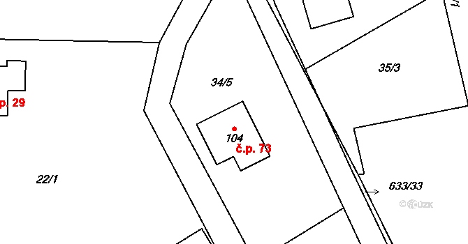 Křešín 73 na parcele st. 104 v KÚ Křešín, Katastrální mapa