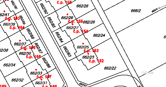 Sedlešovice 153, Nový Šaldorf-Sedlešovice na parcele st. 662/25 v KÚ Sedlešovice, Katastrální mapa