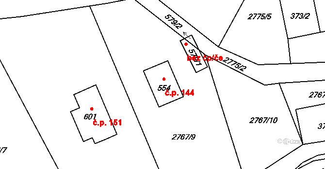 Kunratice u Cvikova 144 na parcele st. 554 v KÚ Kunratice u Cvikova, Katastrální mapa