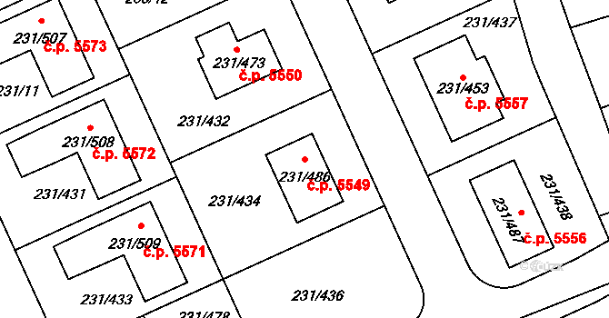 Helenín 5549, Jihlava na parcele st. 231/486 v KÚ Helenín, Katastrální mapa